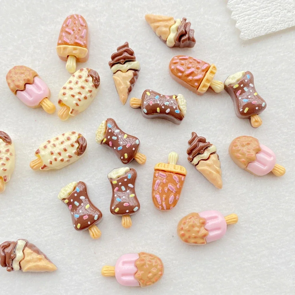 30Pcs Resin Chocolate Popsicles with Cute Cartoon Design - Perfect for Nail Art DIY and 3D Decorations