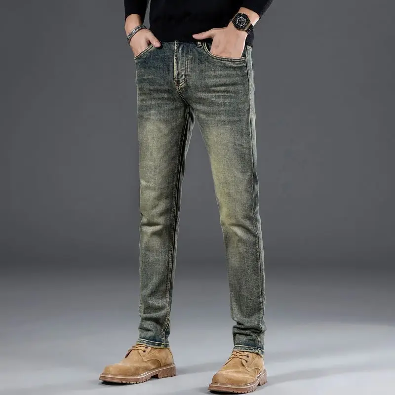 Neue Marke Retro Jeans Herrenmode Frühjahr und Herbst Neue Kleine Füße Dünne Elastische Gerade Vintage Mann Kleidung Hosen