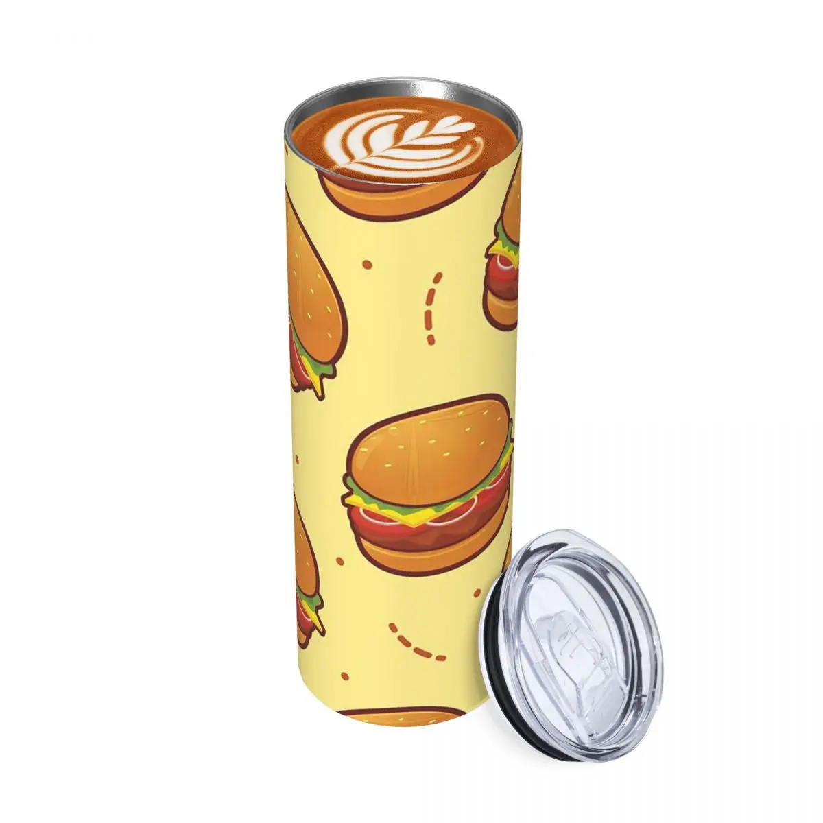 

Burger Pattern Stainless Steel Tumbler Vacuum Insulated Mug Thermal Cold Cup Straw With Lid 20oz