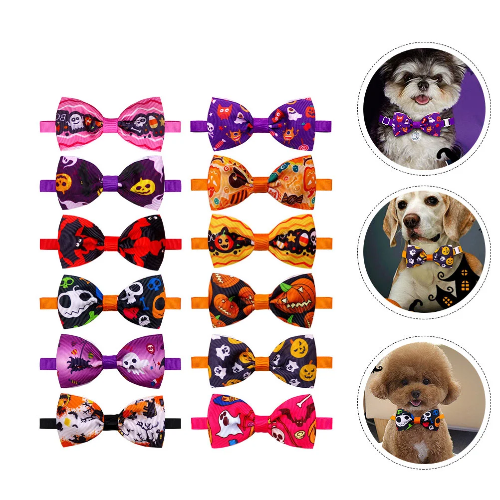 

12 Pcs Pet Bow Tie Halloween Dog Collar Puppy Collars Fancy Cat Neck Cosplay Ties