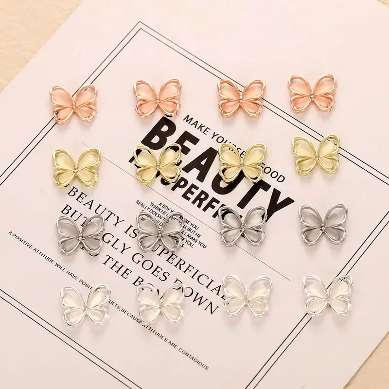 Diamantes de imitación de aleación 3D para decoración de uñas, 10 piezas, mariposa hueca, joyería artística de lujo, superpurpurina, accesorios para uñas