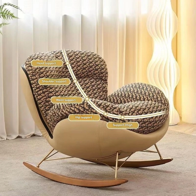 #Modern Comfort Designer Rocking Chair Indoor Casual Accent Seat with Patterned Cushion for Living Room or Balcony Relaxation