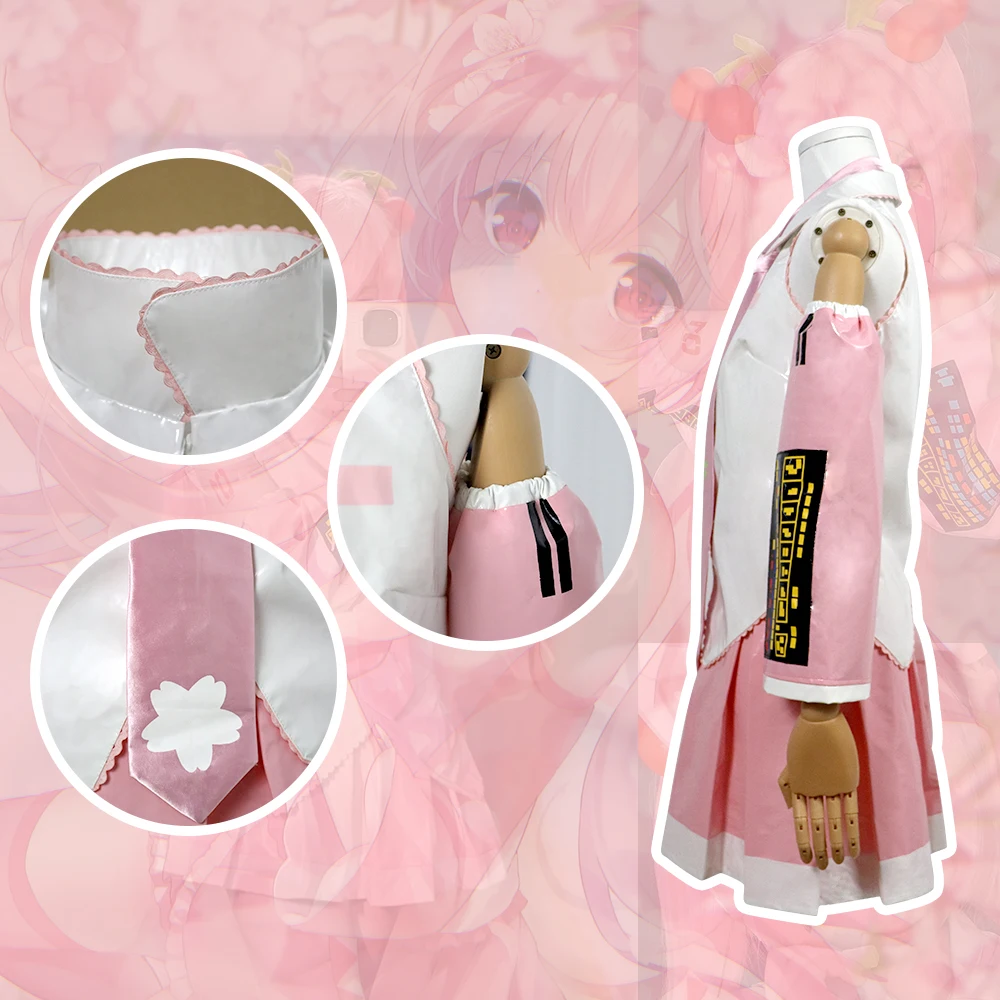 Anime Beginner Future Sakura Vocaloid Miku Pink Midi Dress Cosplay Costume Girl Skirt Wig Uniform Women Carnival Party Dress Up