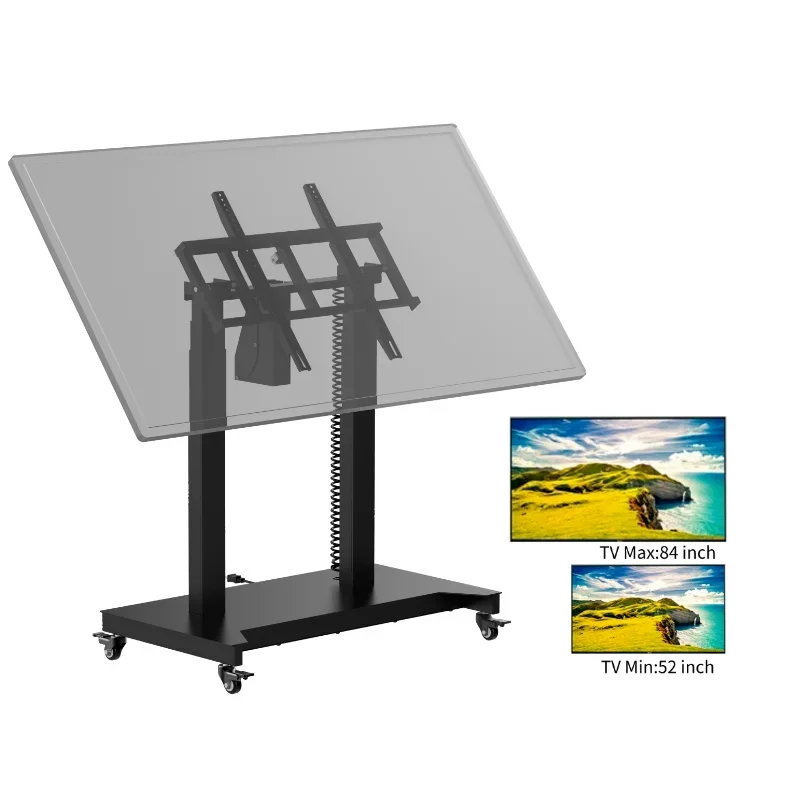 Modern Motorized TV Mount Trolley Metal Height Adjustable TV Cart With Wheels Movable Remote Control TV Stands for Meeting Room