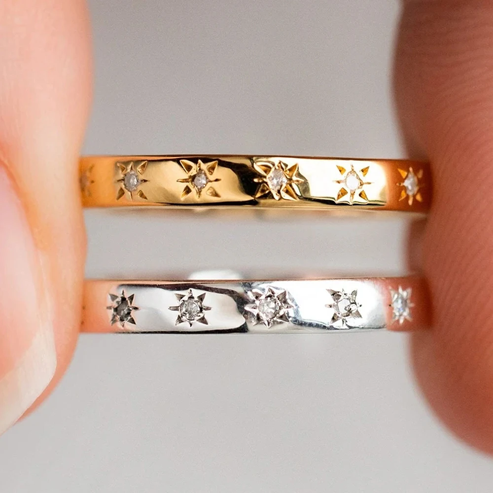 Huitan Simple Thin Design Wedding Rings, Silver & Gold Color