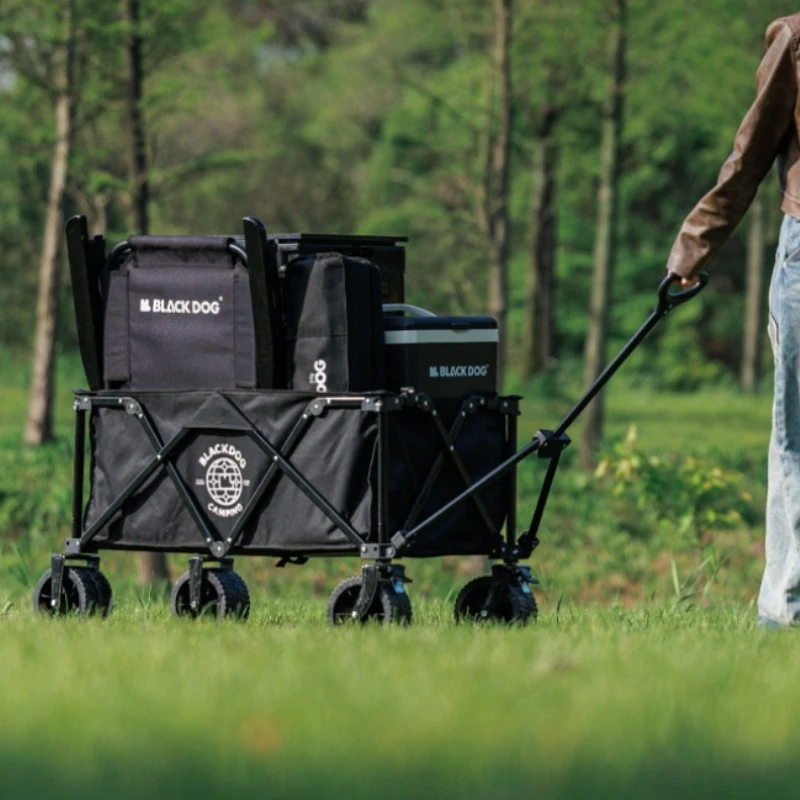 Camping Outdoor Hand-pulled Cart Folding Carbon Steel Small Trailer Campsite Cart Portable Lightweight Trolley Multi-functional