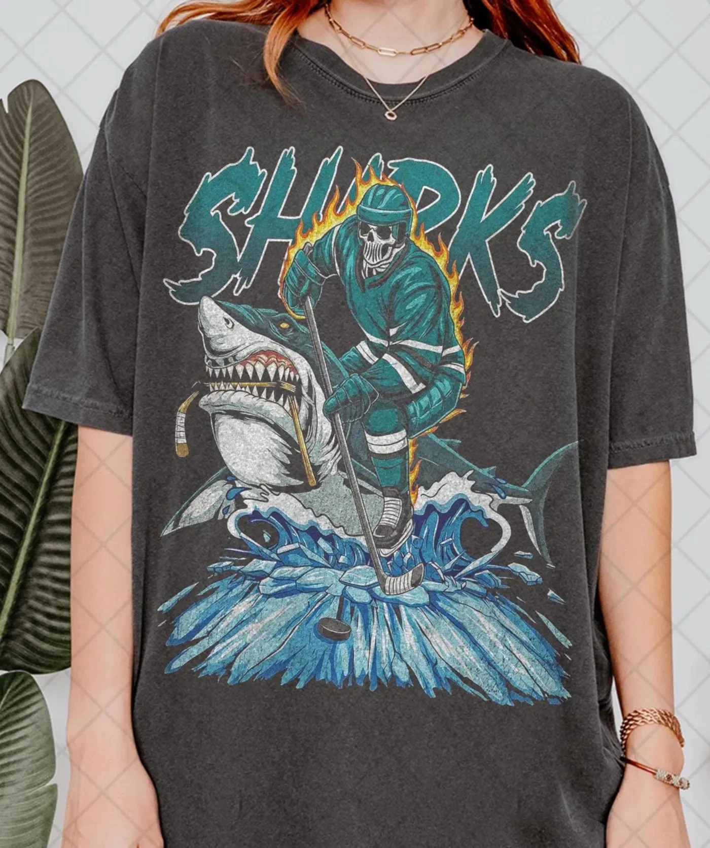 Camiseta retro de los San Jose Hockey Skull de los años 90, camiseta para fanáticos de los Shark Hockey Skull, regalo para fanáticos del hockey, unisex