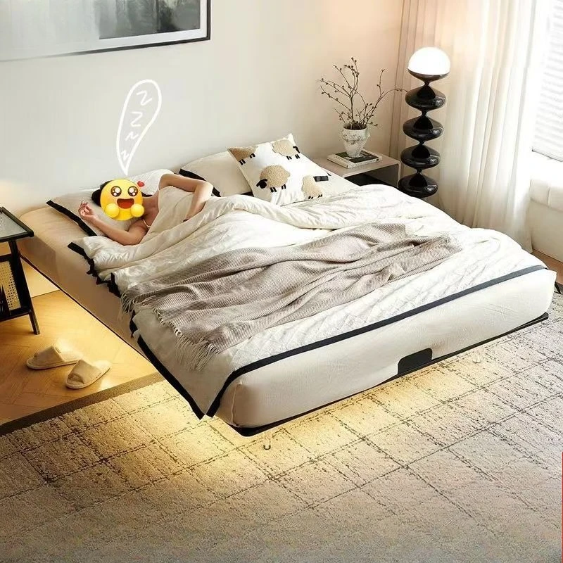 Floating bed master bedroom double bed Nordic wind durable steel frame hole no bedside wrought iron bed