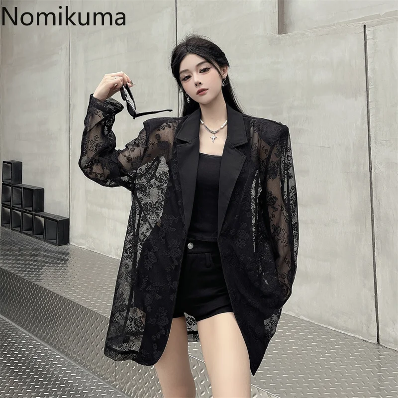 

Women Clothing Summer Thin Jackets 2025 Ropa Mujer Patchwork Lace Temperament Coat Sexy Y2k Tops See Through Oversized Outwear