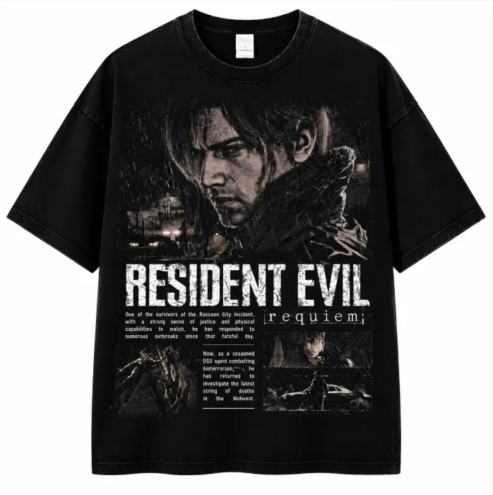 Vintage  Black Resident Evil Game Graphic T Shirt 5 Styles Ada Wong Leon Jill Retro Poster Print Short Sleeve Unisex  Tee