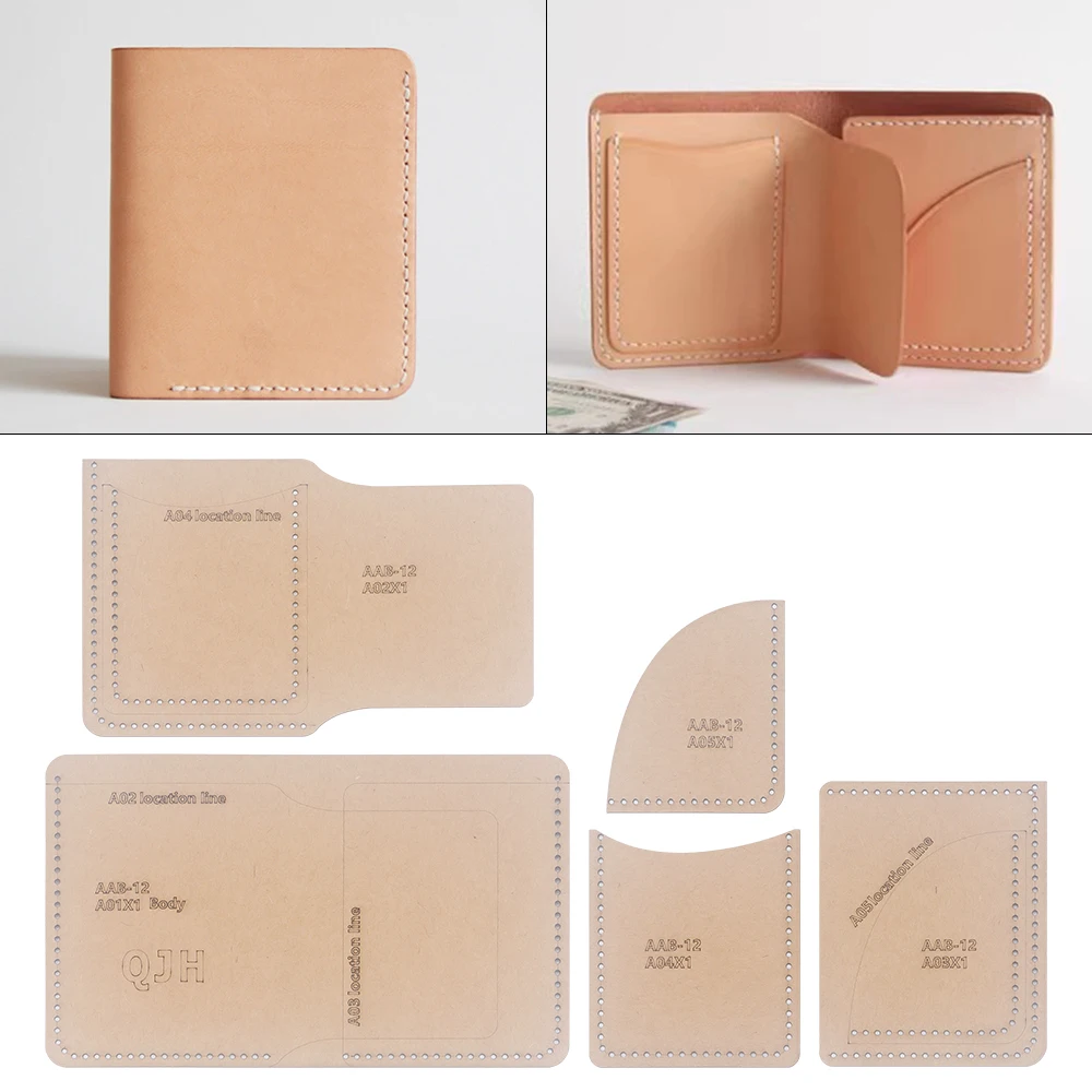1 Set DIY Leder-Faltbrieftaschen-/Kartenetui-Muster aus Kraftpapier, Kraftpapier-Design-Quiltvorlagen für DIY-Lederformen