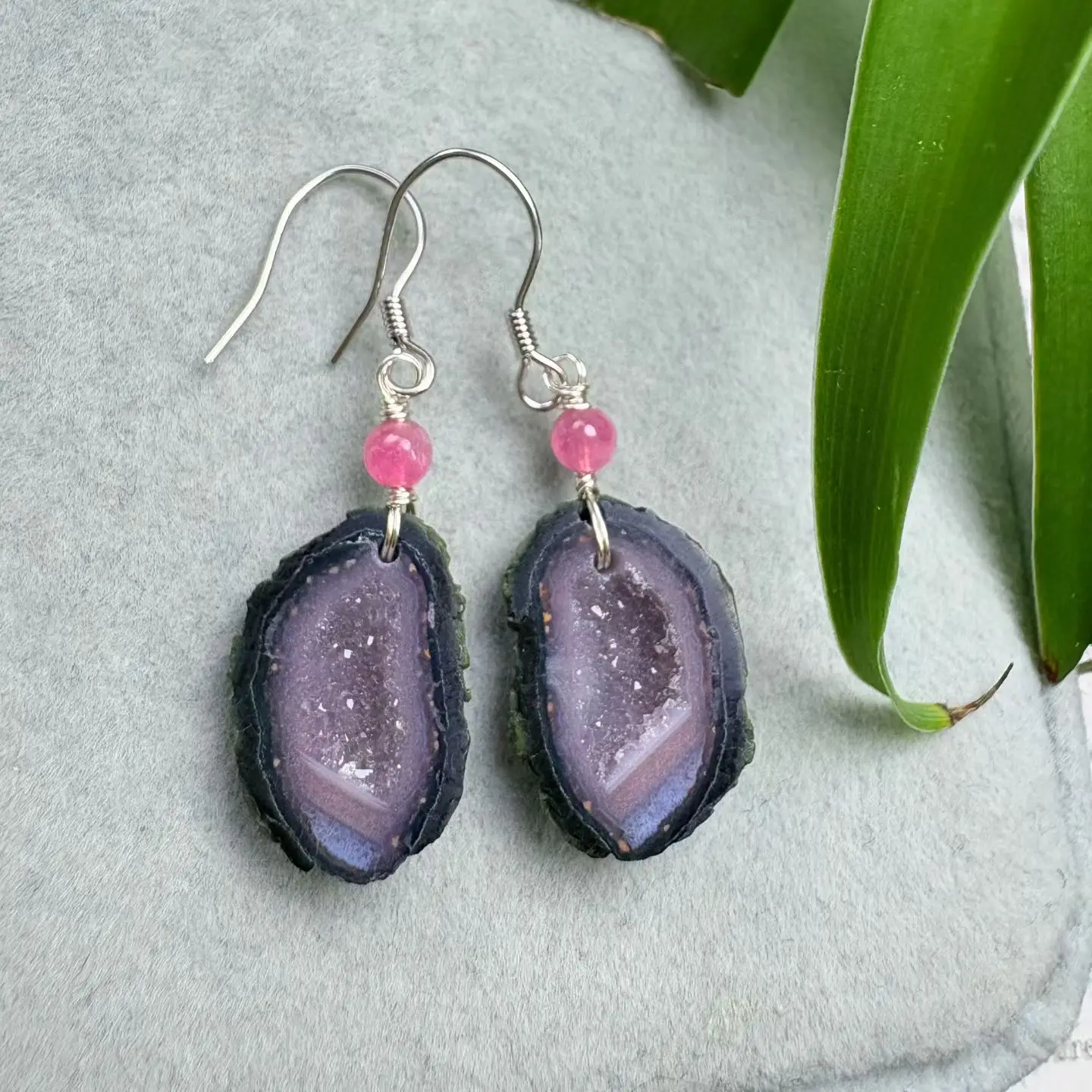 

1 Pair Natural Stone Mexico Geode Earring Colorful Tourmaline Beads 925 Sterling Silver Crystal Jewelry Gift For Women