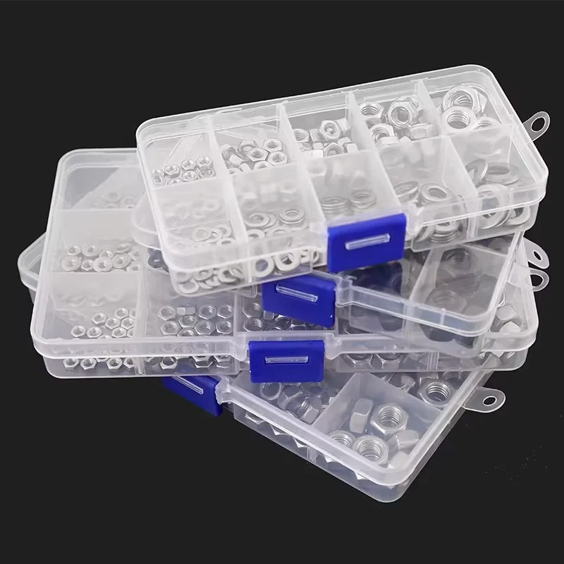 M2~M16 201/304/316 Stainless Steel Hex Hexagon/Nylon Lock/Cap/ Serrated Spinlock Flange Nut Sets Kit Box