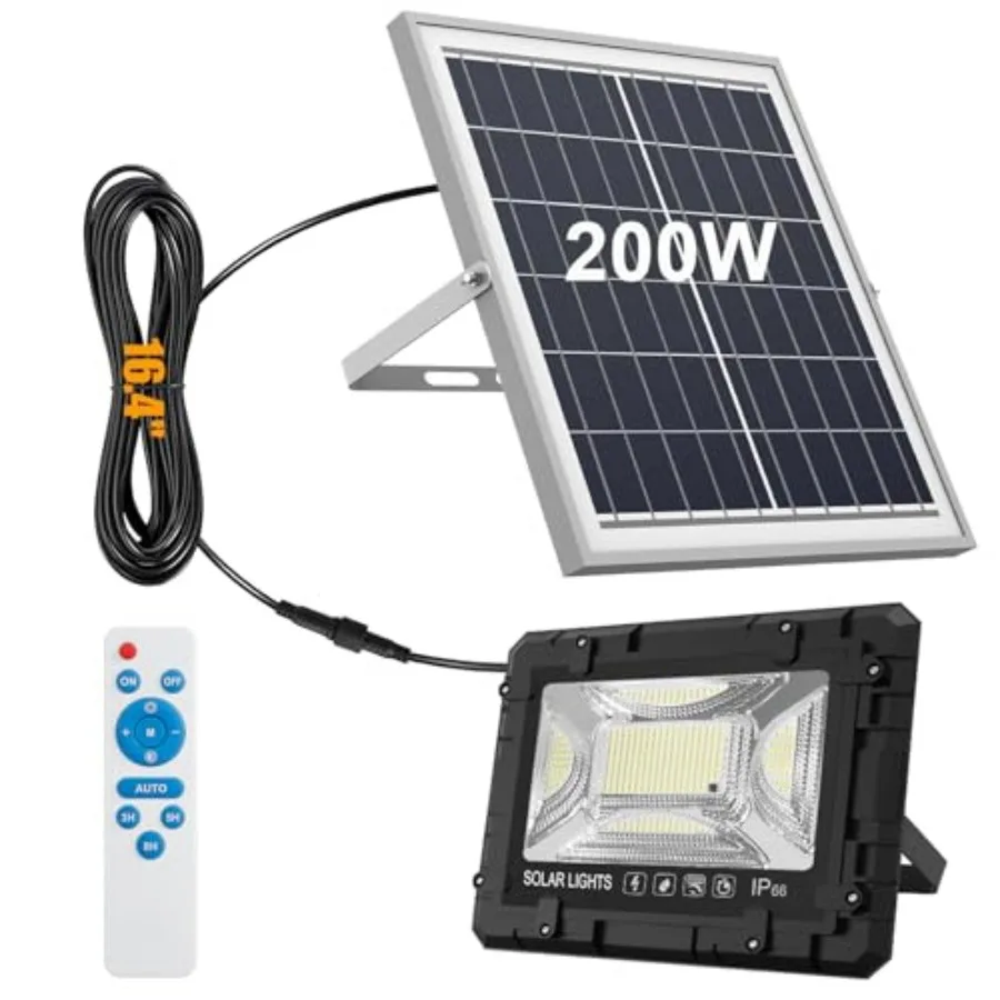 

200W Solar Street Light Waterproof 16ft Wire 20000LM LED Security Flood Lights Outdoor Automatic Dusk to Dawn Solar Lights Outd