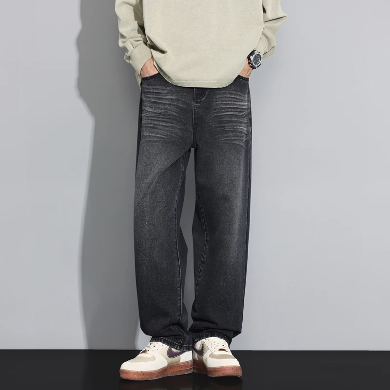 Calças de brim do vintage dos homens outono nova lavagem moda personalidade em linha reta calças casuais coreano streetwear masculino calças jeans