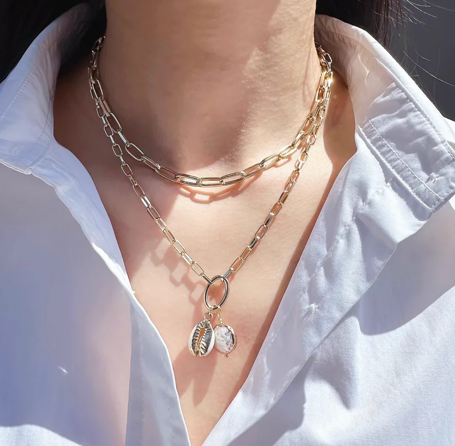 

Foreign trade jewelry niche senior natural Baroque pearl shell pendant double chain necklace