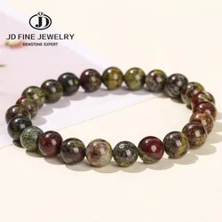 JD Natural Dragon Bloodstone Jasper Bead Strand Bracelet Women Men Fashion Jewelry Energy Healing Stretch Yoga Balance Bangles