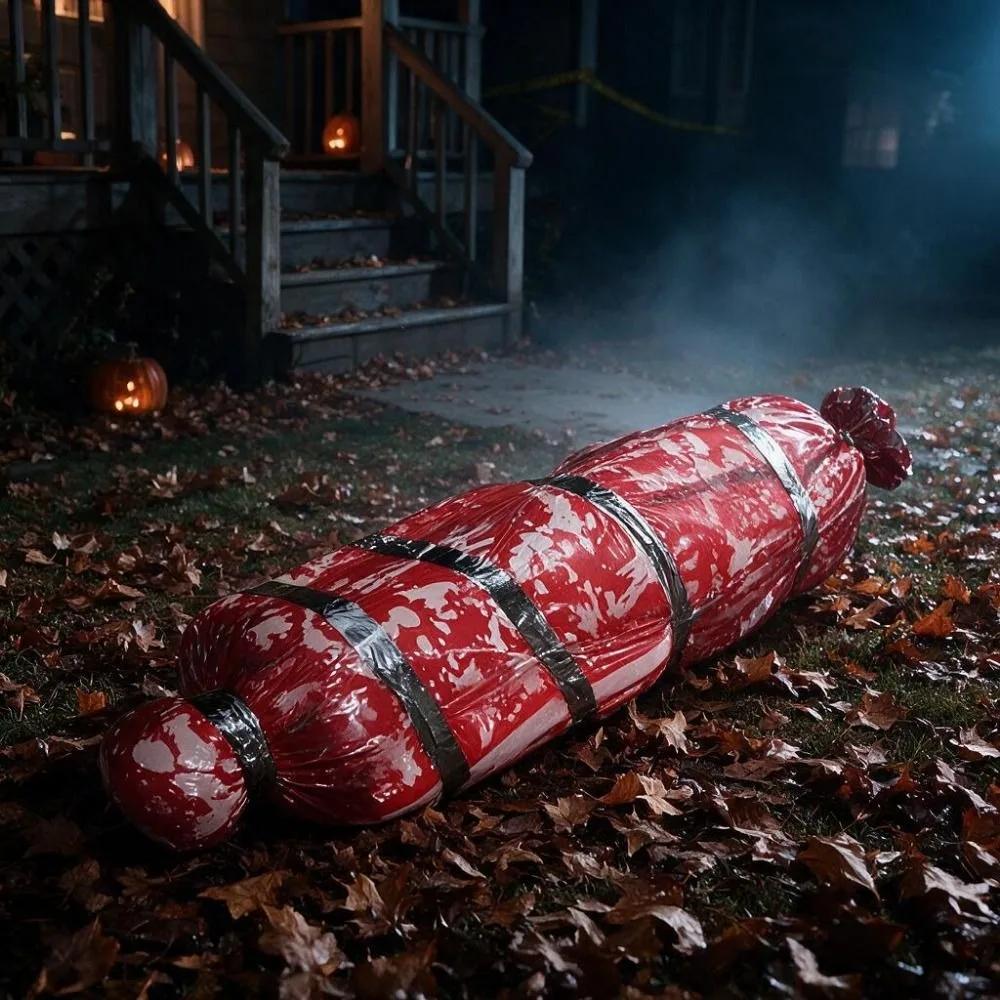 Realistic Fake Corpse Decor Waterproof Red Bloody Halloween Horror Hanging Decor Scary Creepy Inflatable Corpse Prop