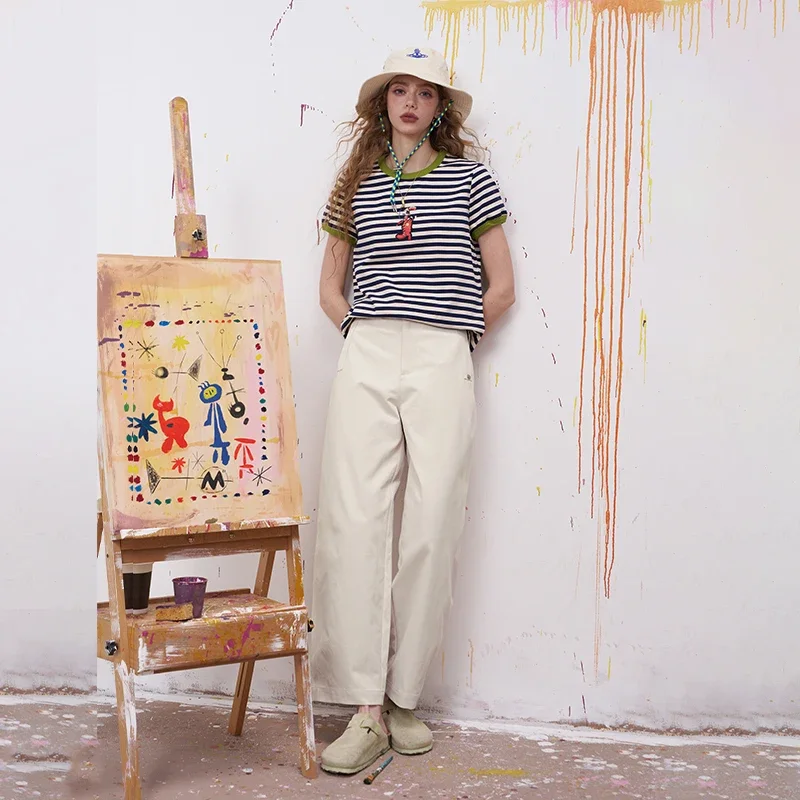 ELFSACK Apricot Wide Leg Pants with High Waist, Minimalist Straight Trousers for Commute, Chic Casual Baggy Slacks