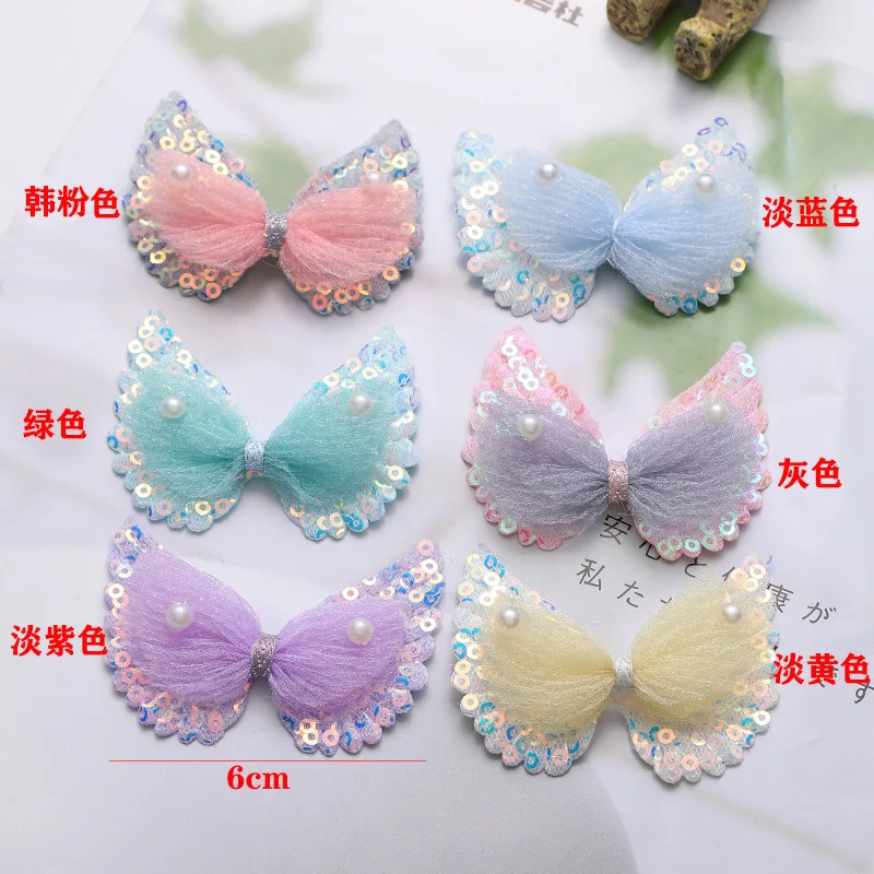 10PCS New handmade mesh angel wings pearl bows DIY hair accessories material baby shoes socks hats accessories