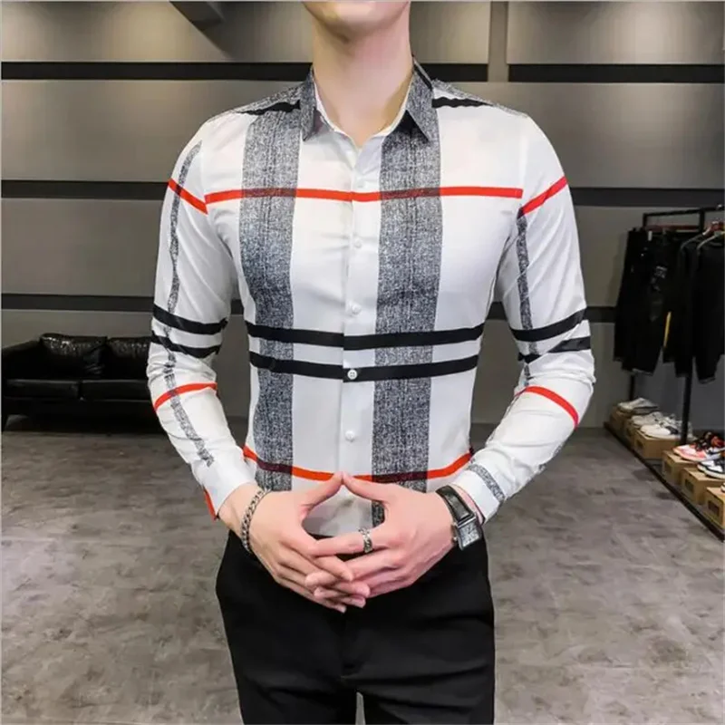 Men's casual light luxury striped shirt - long sleeved button top for spring, summer, and autumn, machine washable, spring outfi