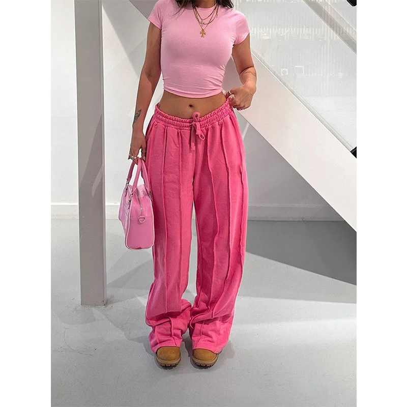 

Women's Mid-waist Drawstring Trousers Wide-leg Pants Office Ladies Elegant Loose Sports Pants Micro-stretch Y2k Street Wear