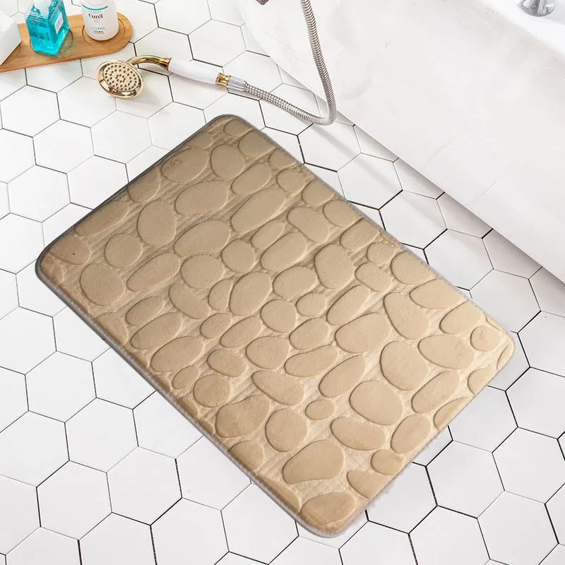 

Flannel 3D Pebble Embossed Floor Mat Bathroom Absorbent Non-slip Mat Entrance Mat Bedroom Kitchen Carpet