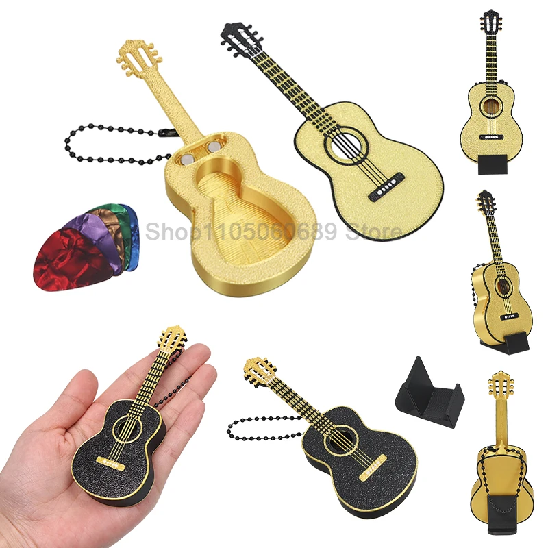 3D Printed Guitar Pick Box with Stand Mini Guitar Shaped Pick Holder Decoration Crafts for Guitar Accessory Storage