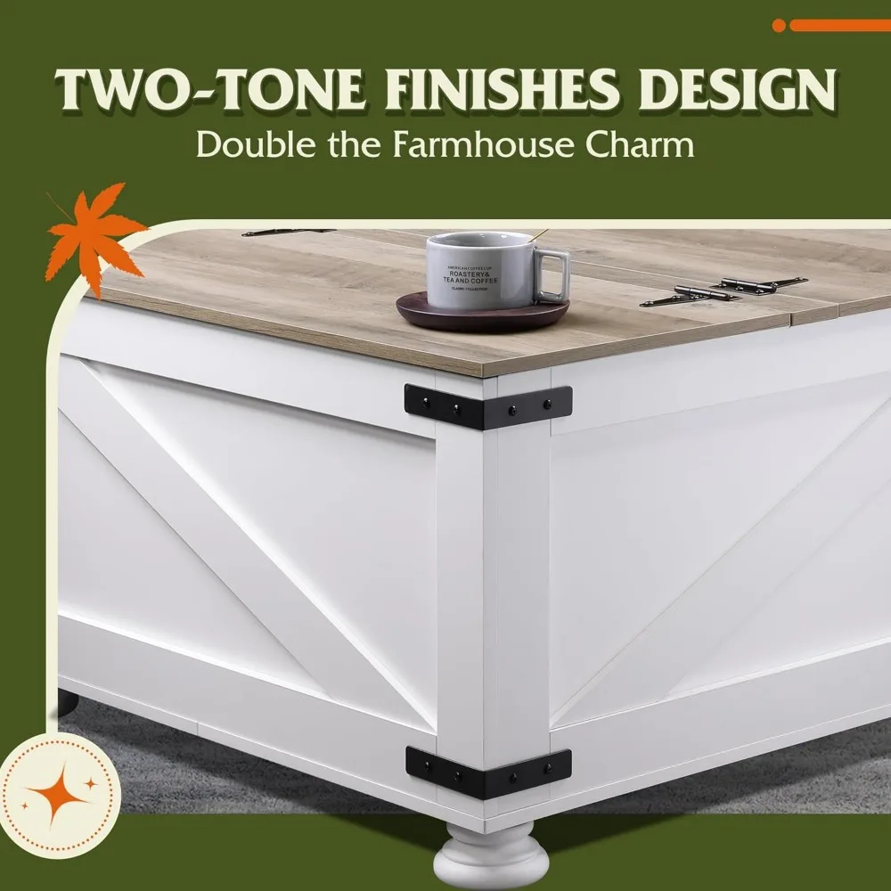 Mesa de centro cuadrada grande con tapas abatibles y almacenamiento oculto para sala de estar, mesa central de madera 31,5