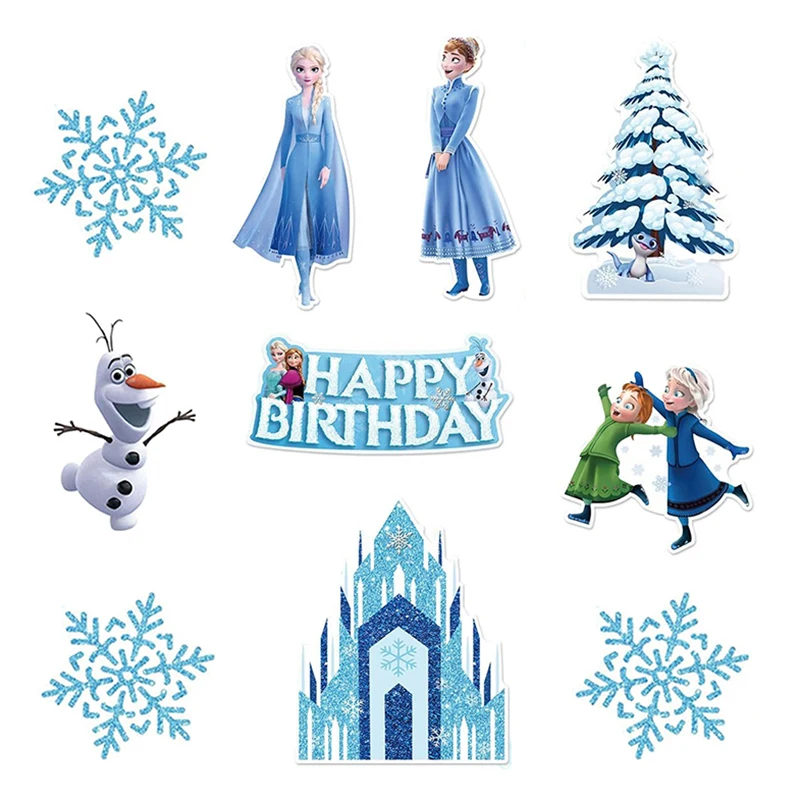 10szt Disney Frozen Elsa Queen Anna Cake Topper Paper Baby Shower Birth Cakes Desser Insert Kids Birthday Party Decoration