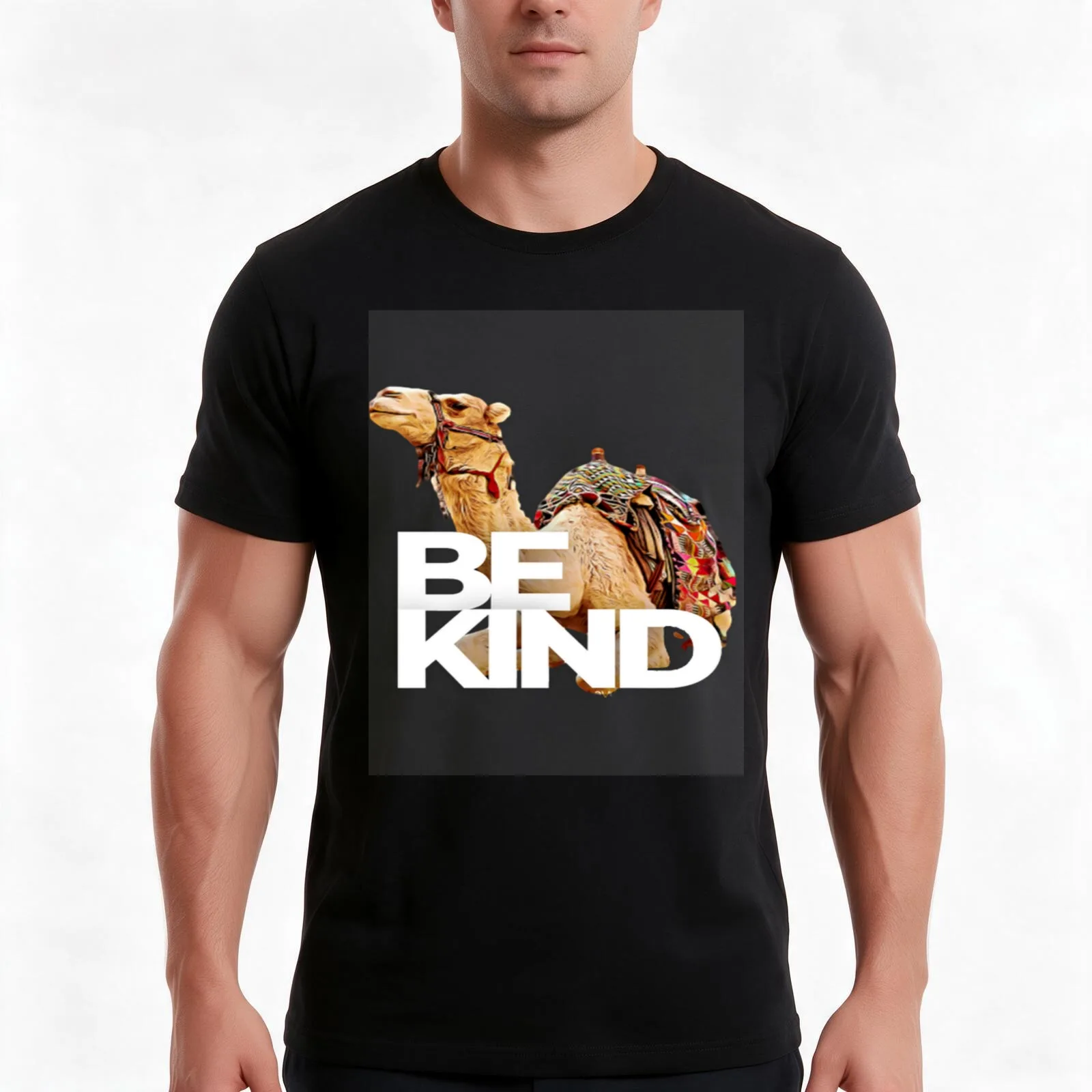 Cute Camel Search For Kindness T-Shirt, Summer Casual Cotton Tee, Oversized Streetwear Tops, Vintage Graphic Print, 100% Cotton
