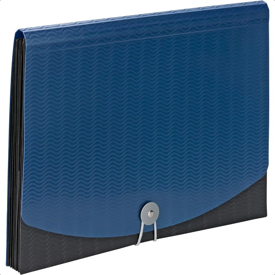 

Poly Expanding File 6 Dividers Flap and Cord Closure Letter Size Wave Pattern Blue Black 70872