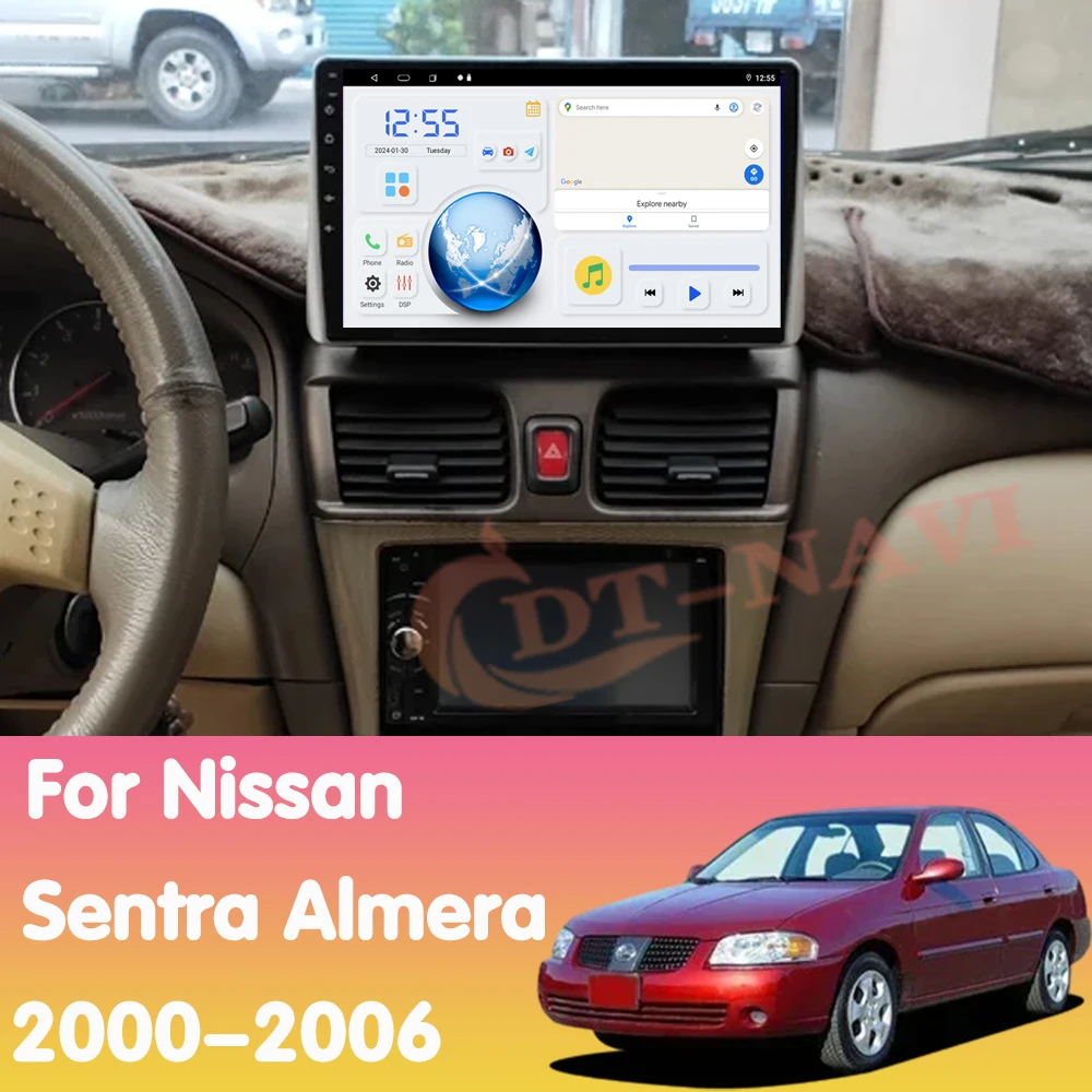 Android 14 Car Radio For Nissan Sentra Almera 2000-2006 Multimedia Video Navigation Player GPS Carplay Stereo 4G BT NO 2Din DVD