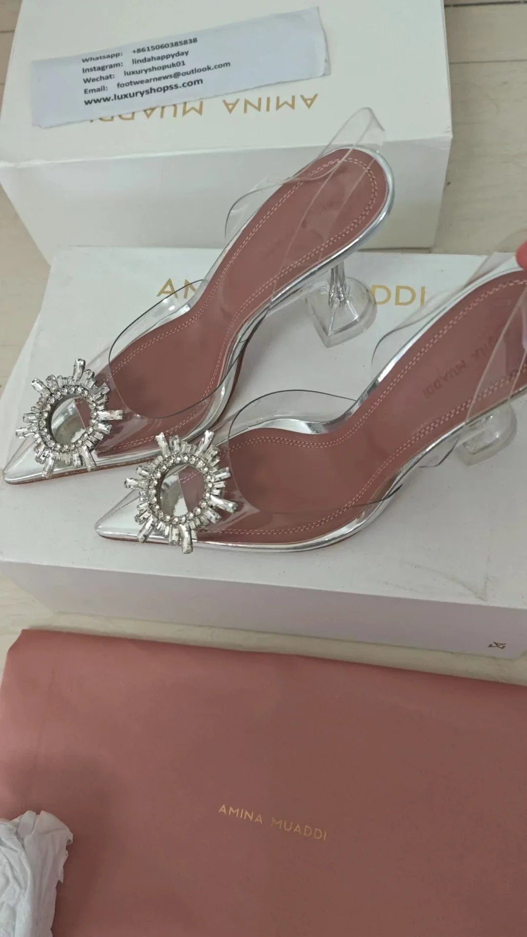 

Women Sandals Glass Transparent Begum PVC Slingback Crystal Stiletto Pumps rhinestone designer women high heels