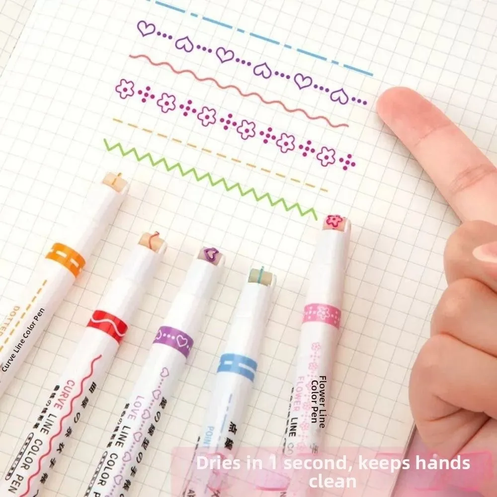 6Pcs/Set Creative Flower Shaped Curve Liner Pen 6 Colors Decorative Line Shaped Marker Flowers Line Shaped Single/Double Head
