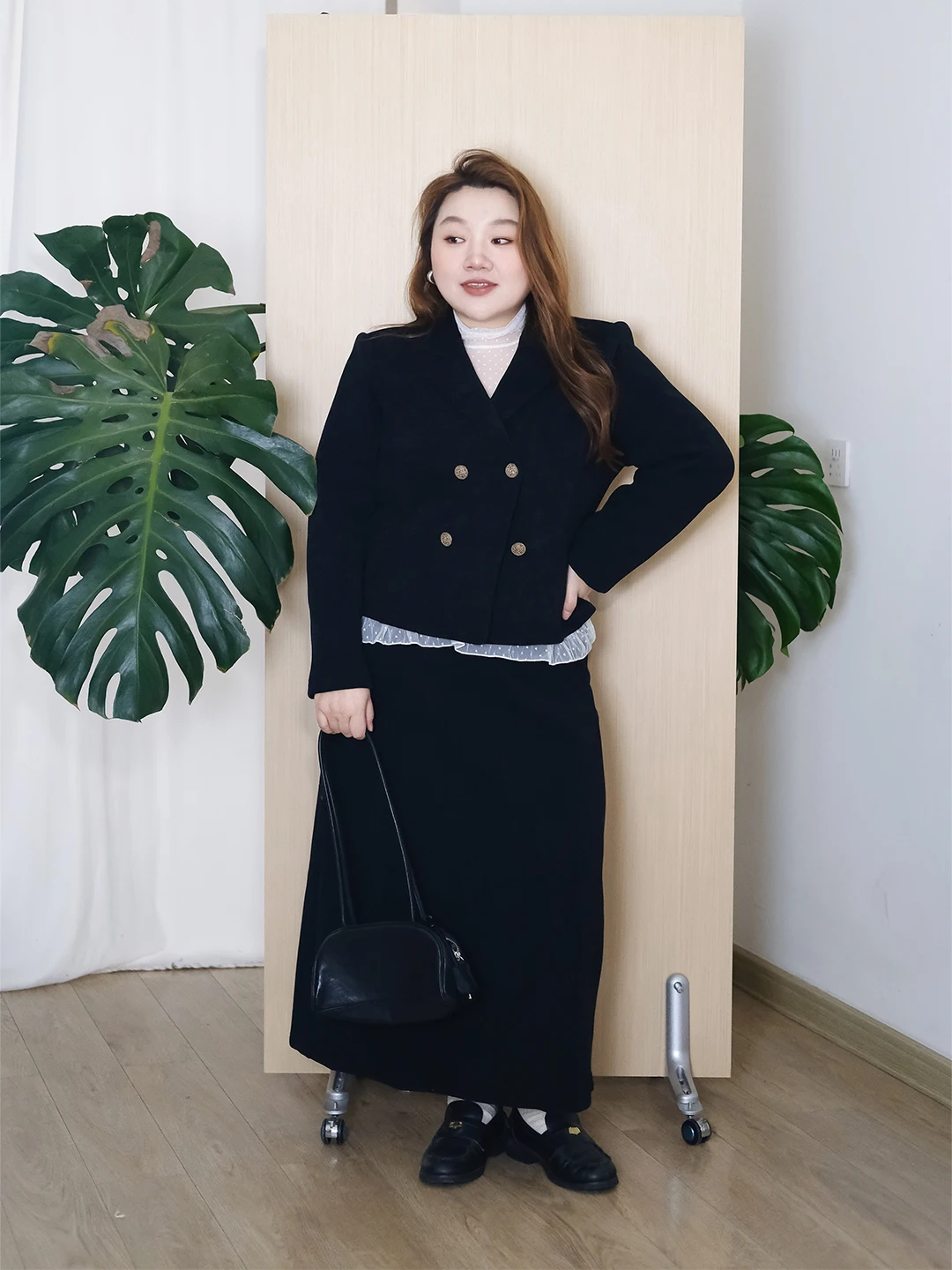 

Zooobaby224 Korean Sle Simple Double Button Suit Jaet Women Slimming Versatile Top High Waist Straight Cut Long Sve