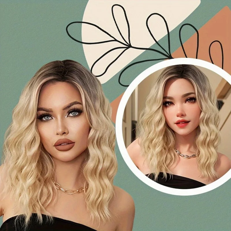 

New European and American Fashion BOBO Middle Part Bangs Wig Head Cover Collection No Lace Wave