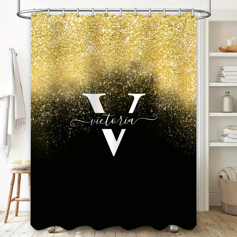 Modern Gold Shower Curtain with Personalized Logo for Bathroom Decor Gradient Design for Luxury Bathing Experience