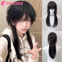 FORLISEE Synthetic Jellyfish Mullet Head Lengthened Summer Thin Men And Women Universal Cos Half-tied Wolf Tail Warrior Head Wig