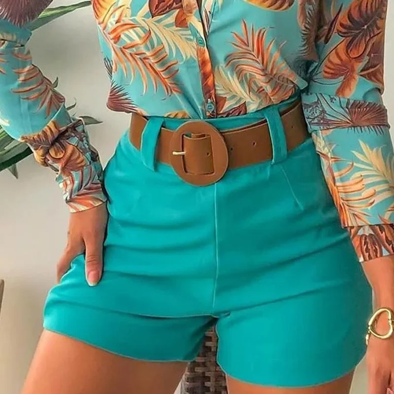 

Summer Solid Color Shorts Women's Zippered High Waisted Shorts Excluding Belt