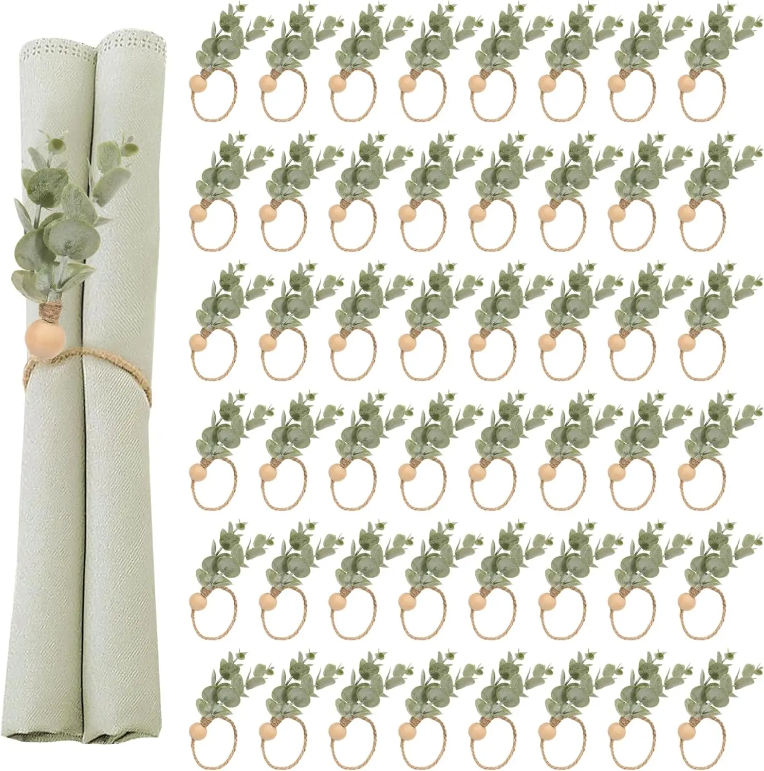 

Rustic Wooden Napkin Rings Set of 100, Green Leaf Farmhouse Decor for Wedding Christmas Thanksgiving Table Setting