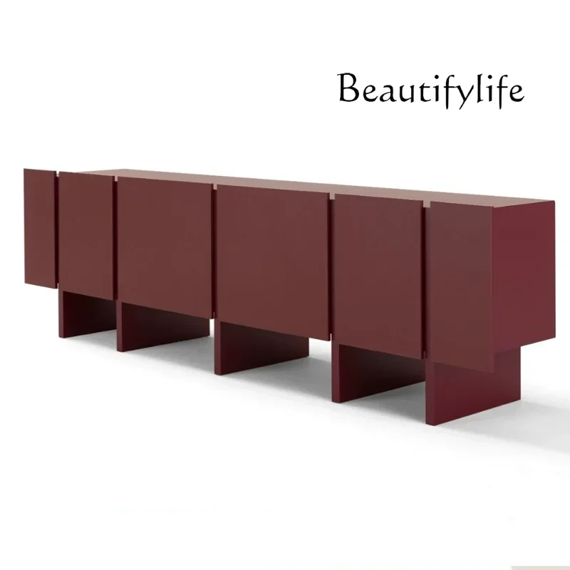 Burgundy solid wood paint dining side cabinet Italian simple storage cabinet