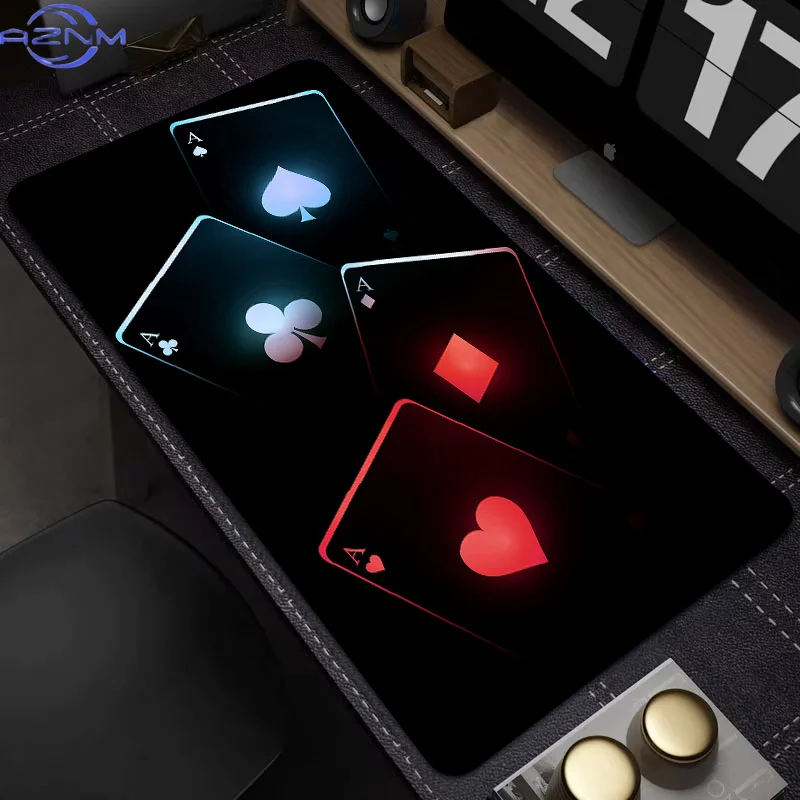 Black Poker Cards and Dice Mouse Pad Large Computer Office Game Mat Rubber Anti-slip Gaming Accessories Keyboard Long Desk Pads