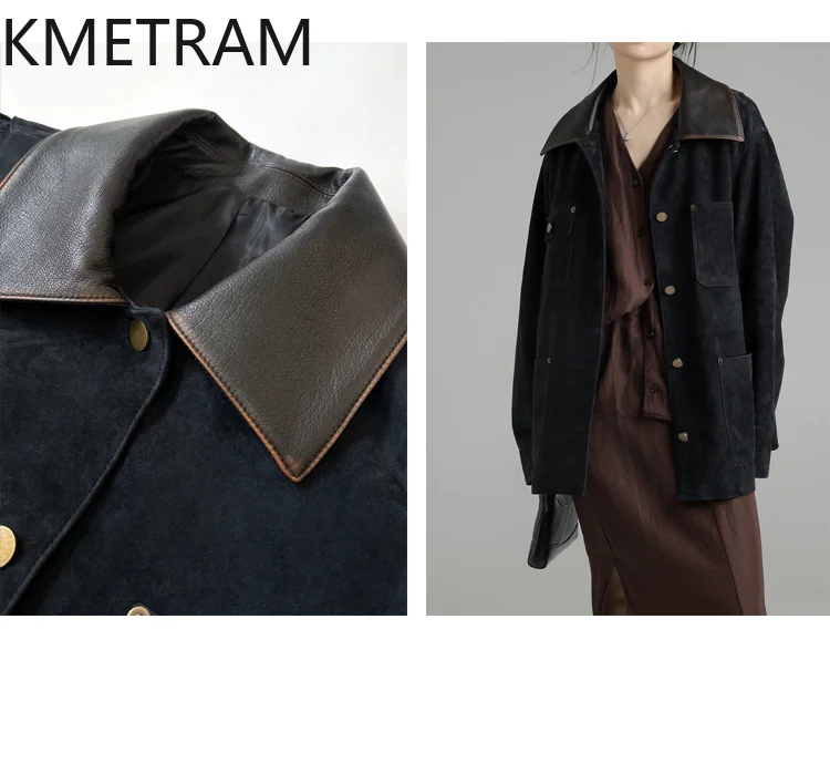 KMETRAM 100% pelle di pecora naturale Nuova tuta sportiva Retro dimagrante giacca di media lunghezza in vera pelle da donna 2025Μрткажаglas