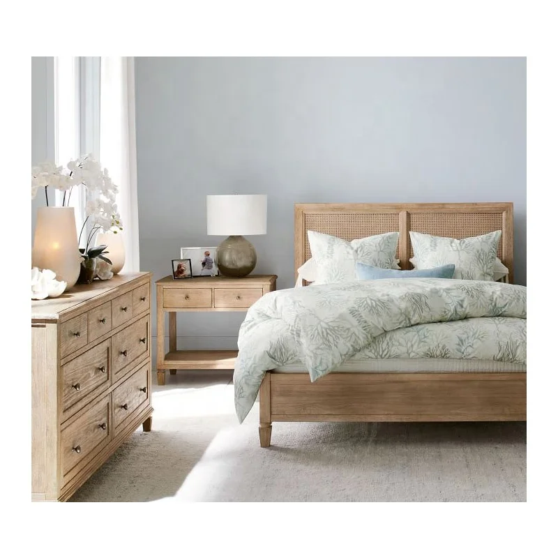 Nordic Design Global Style Natural Wooden Veneer Bedroom Furniture  Nightstand with Solid wood Legs