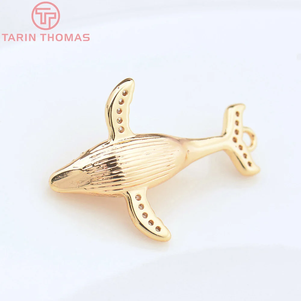 (4556)4PCS 18.5x26MM Hole 1.5MM 24K Gold Color Brass with Zircon Whale Pendants High Quality Diy Jewelry Findings Accessories - Image 5