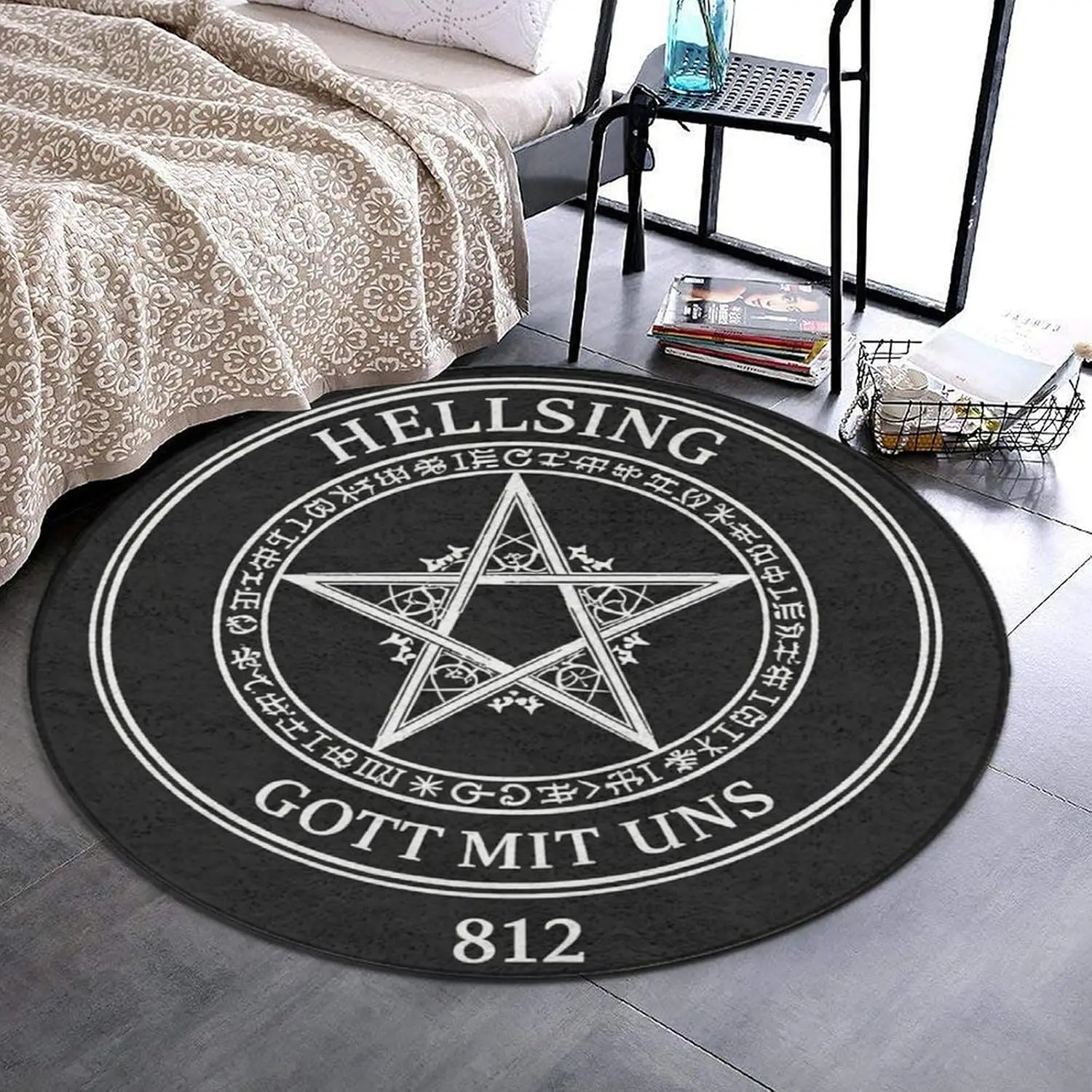 Gothic Hellsing Band Merch Round Sponge Coaster Mat for Bathroom Rock Decor Alt Style Table Trivet Pentagram Logo Gift Cushion