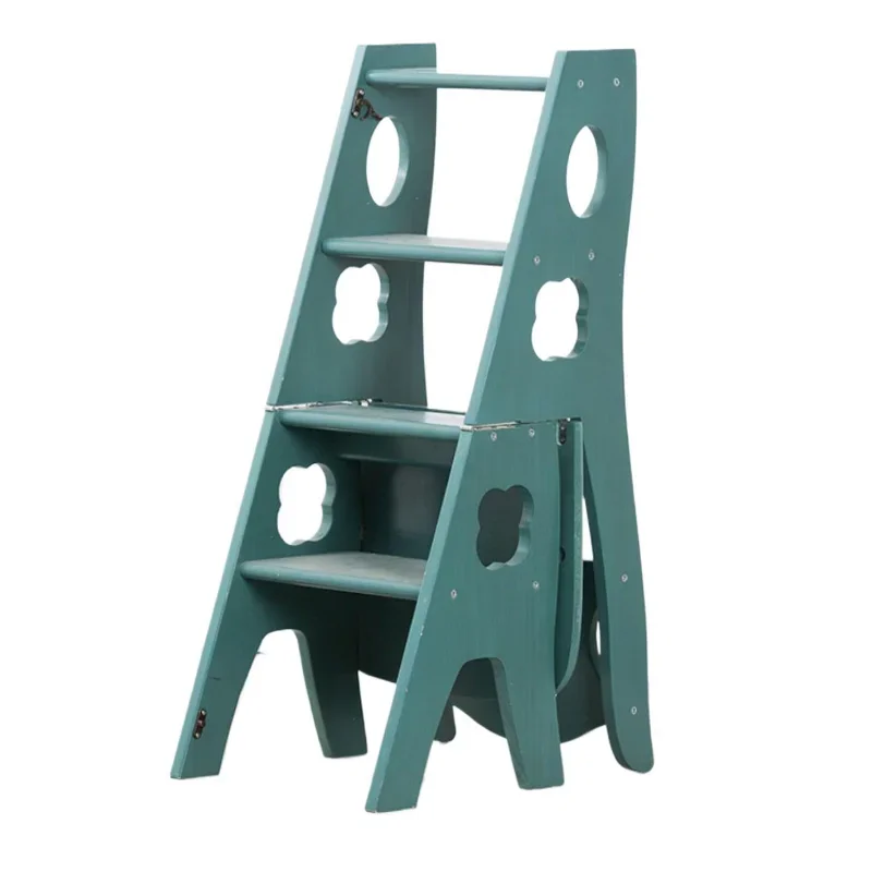 Rubber wood solid wood ladder stool household thickened pedal multi-functional deformation chair adult folding stool dual-purpos