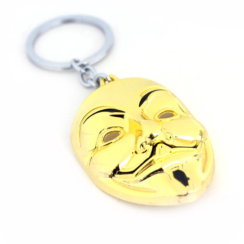 Moive Jewelry V For Vendetta Anonymous Mask Hip Hop Pendant Hacker Mask Alloy Keychain Fashion Gaes Chaveiro 5 Colors