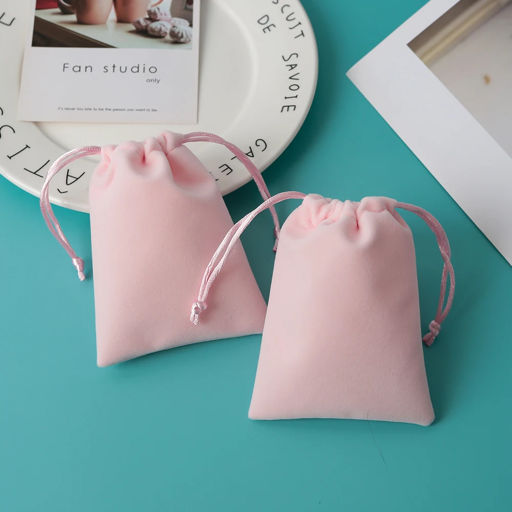 5Pcs Thick Velvet Jewelry Pouch Drawstring Bag Gift Packaging Pouches for Earrings Ring Necklace Jewelry Candy Cotton Bag